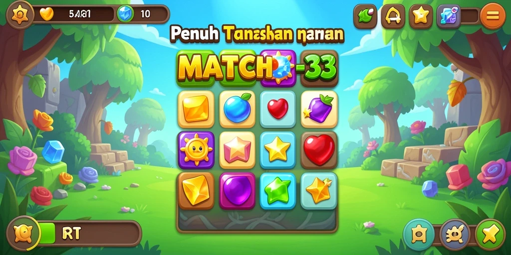 Tampilan gameplay Match-3 yang seru dan menantang di 5RT.