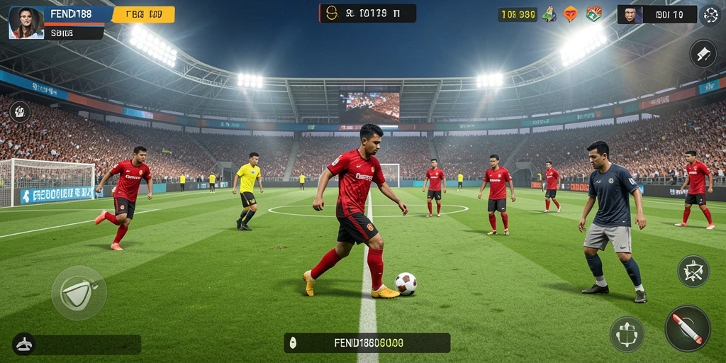 Tampilan gameplay menegangkan dalam FENDI188 dengan aksi sepak bola seru.