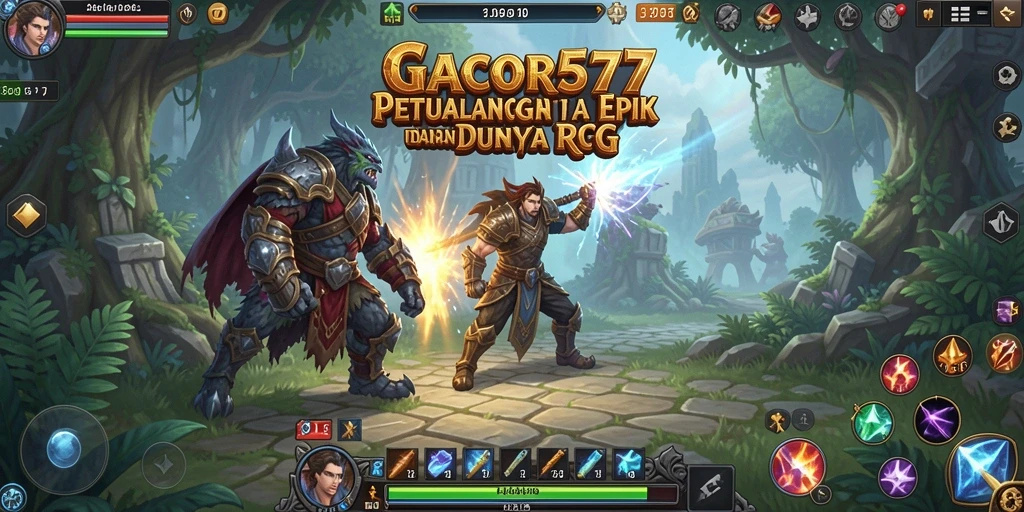 Tampilan gameplay GACOR577 menampilkan pertempuran seru dan eksplorasi dunia luas.