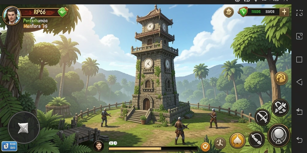 Screenshot RP66 menampilkan pertarungan menara melawan gelombang musuh yang menegangkan.